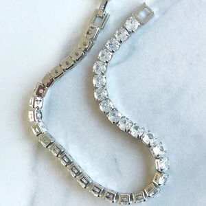 Sterling Silver~3.5mm Wide~Round Zircon Diamond Tennis Bracelet!